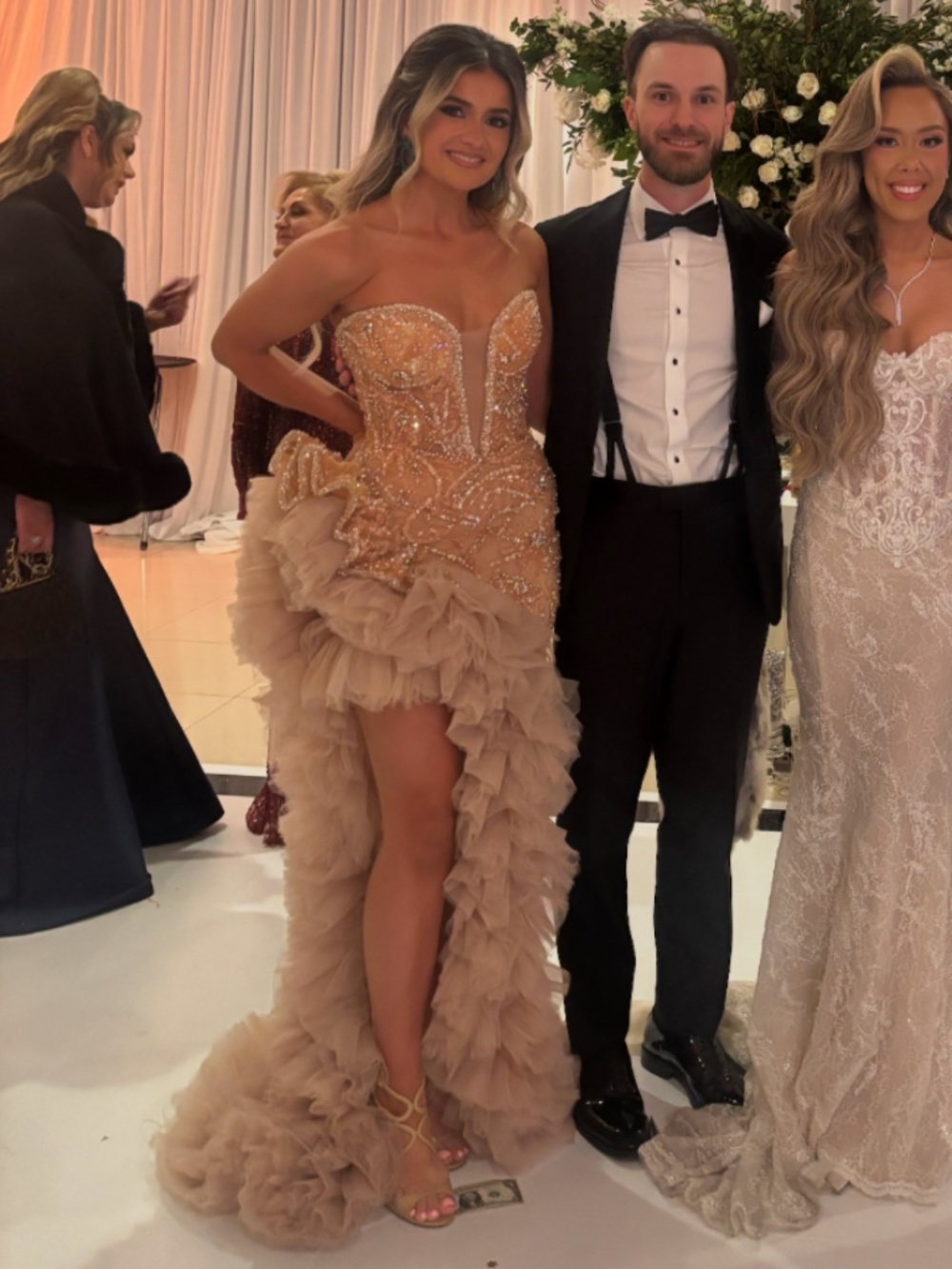 Albina Dyla Couture Beaded Nude Gown with Feathered Detail – Custom Designer Dre - Picture 4 of 4